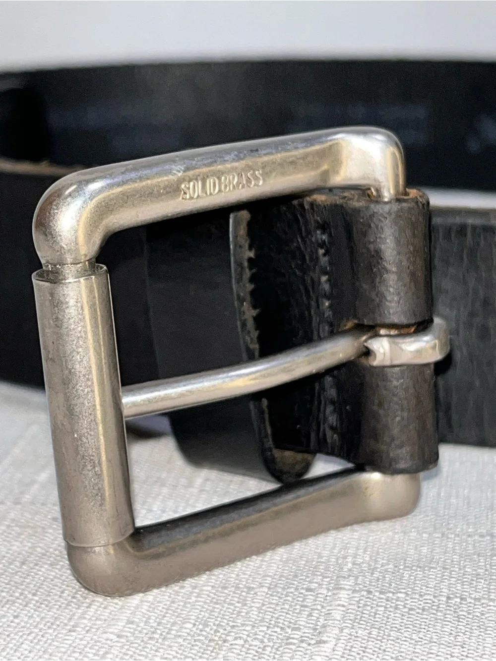 LL Bean Black Cowhide Leather Belt Solid Brass Buckle USA Size 30 Fits 27–33